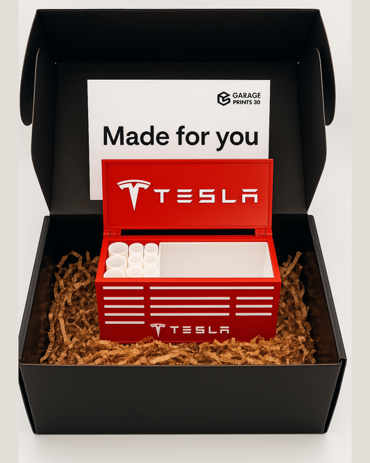 EV Toolbox Pen Holder | Red 3D Printed Desk Organizer | Modern Workspace Decor for Car Enthusiasts