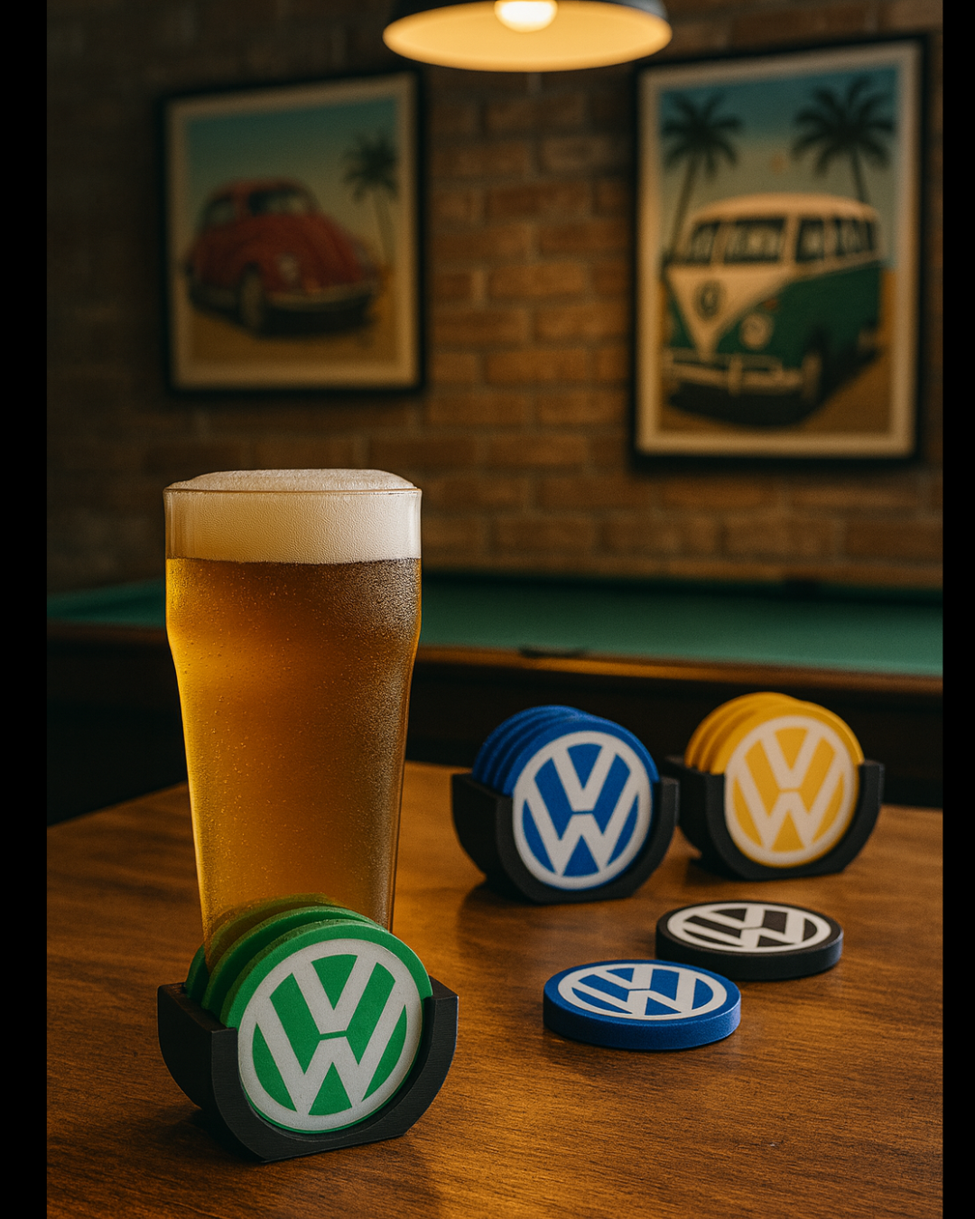 Retro Car Coaster Set | 3D Printed Drink Coasters with Holder | Garage & Man Cave Decor