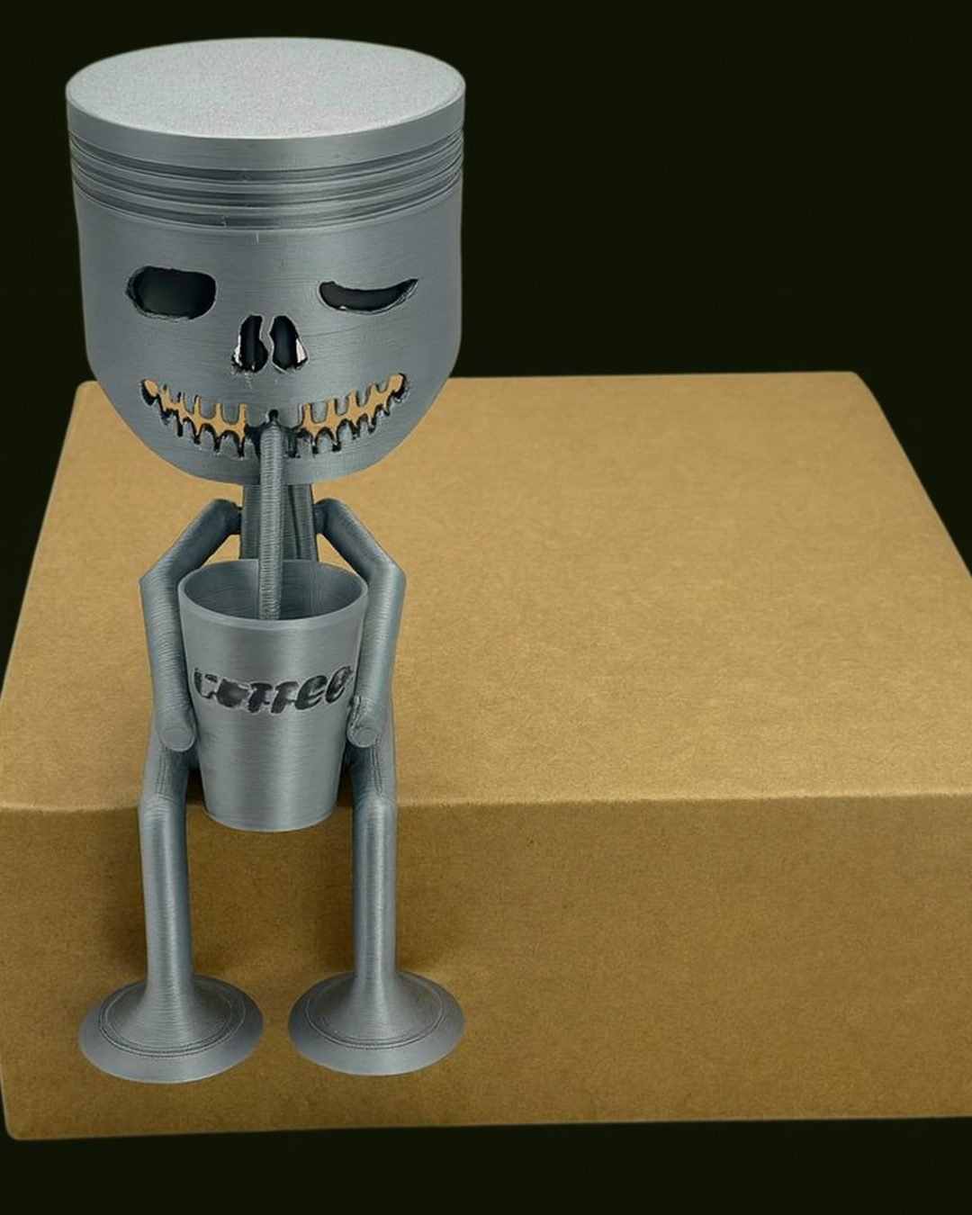Skeleton Coffee Figurine | 3D Printed Desk Sculpture | Garage & Man Cave Decor