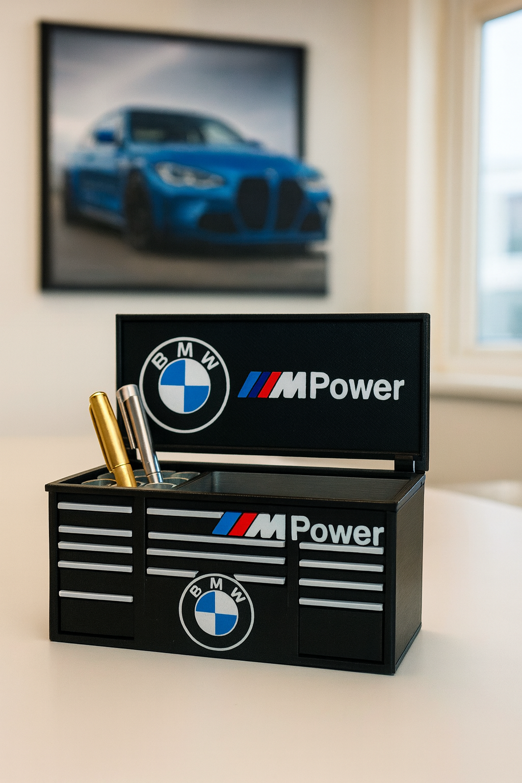 Motorsport Striped Pen Holder | 3D Printed Desk Organizer | Car Lover Gift