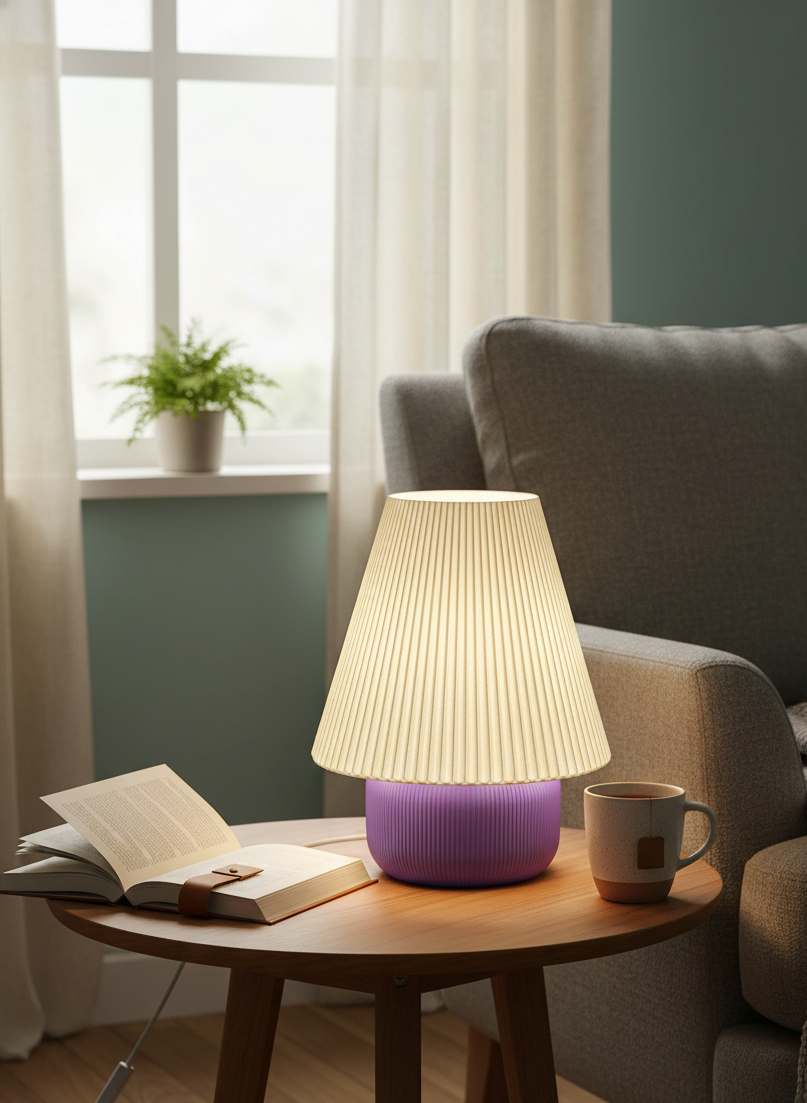 Leah Pleated Cone Table Lamp – Modern 3D Printed Bedside Accent Light (E26 Plug-In)