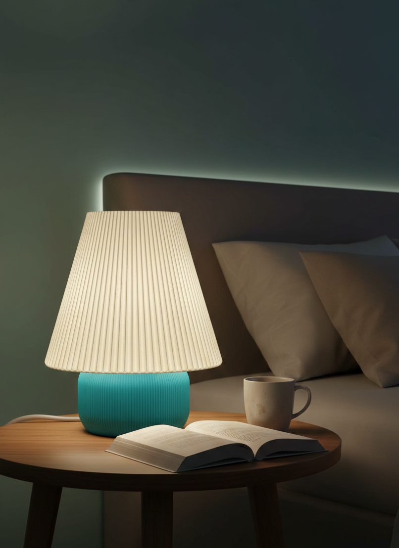 Leah Pleated Cone Table Lamp – Modern 3D Printed Bedside Accent Light (E26 Plug-In)
