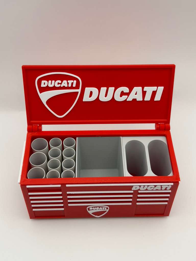 Red Motorcycle Toolbox Pen Holder | 3D Printed Desk Organizer for Bikers & Garage Decor