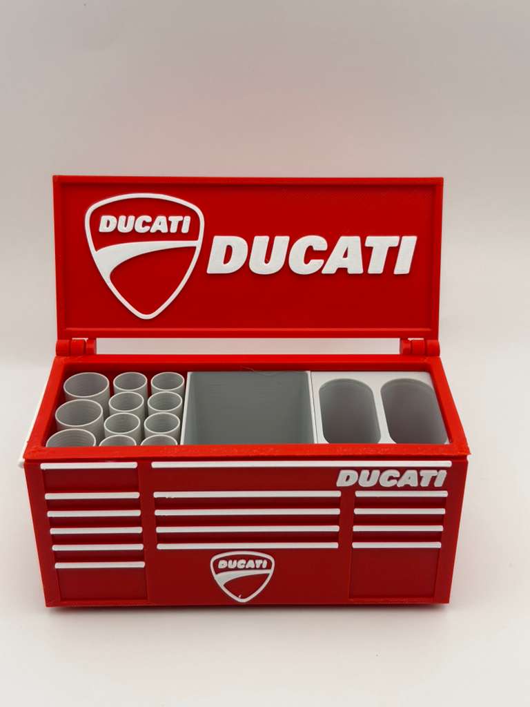 Red Motorcycle Toolbox Pen Holder | 3D Printed Desk Organizer for Bikers & Garage Decor