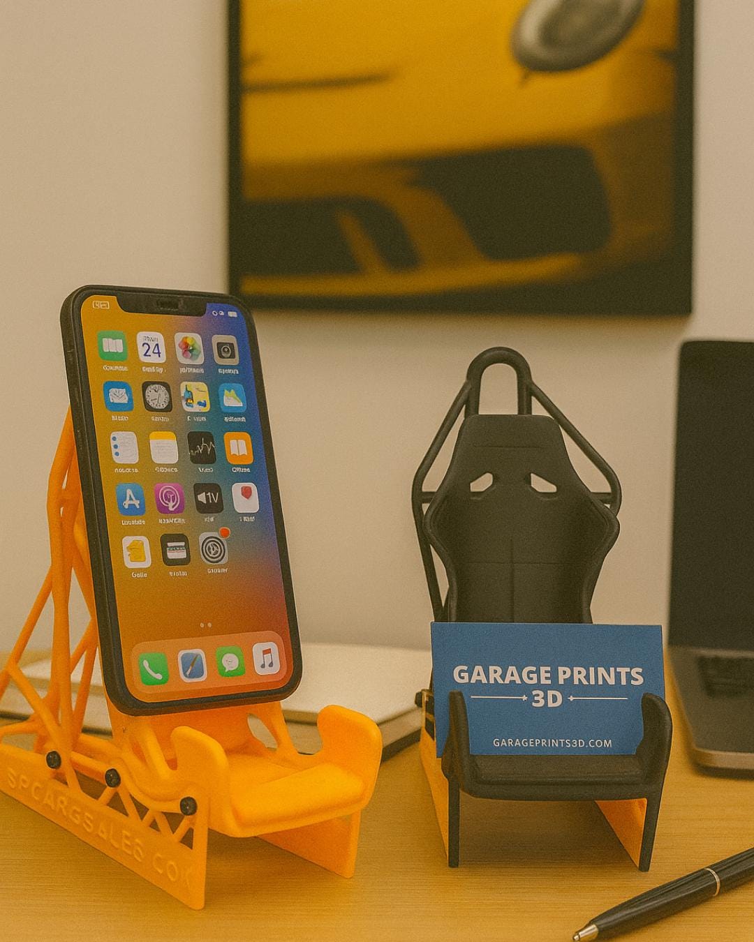Racing Seat Phone Stand & Business Card Holder | 3D Printed Desk Organizer for Gearheads