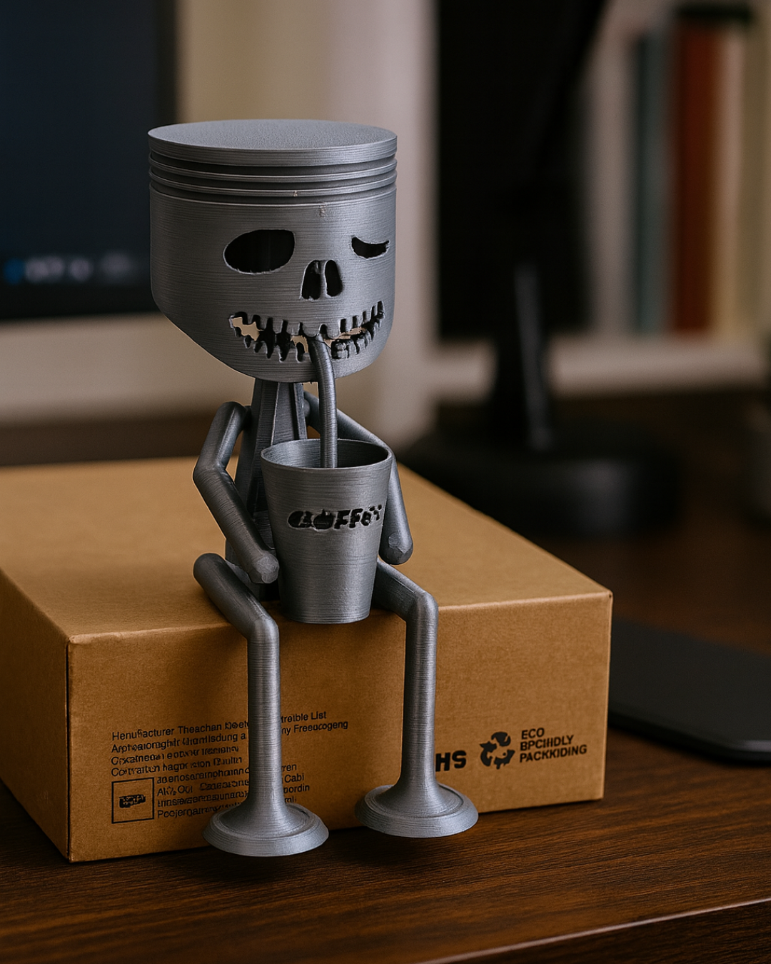 Skeleton Coffee Figurine | 3D Printed Desk Sculpture | Garage & Man Cave Decor