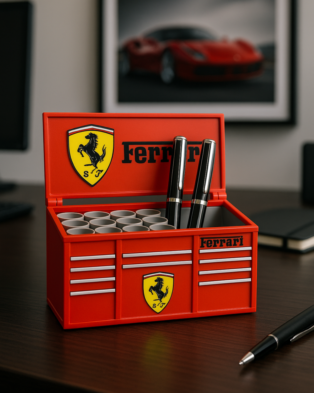 Red Racing Toolbox Pen Holder | 3D Printed Desk Organizer | Garage & Motorsport Decor