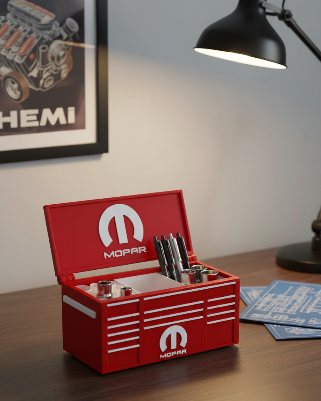 Muscle Garage Toolbox Pen Holder | 3D Printed Desk Organizer | Car Enthusiast Gift