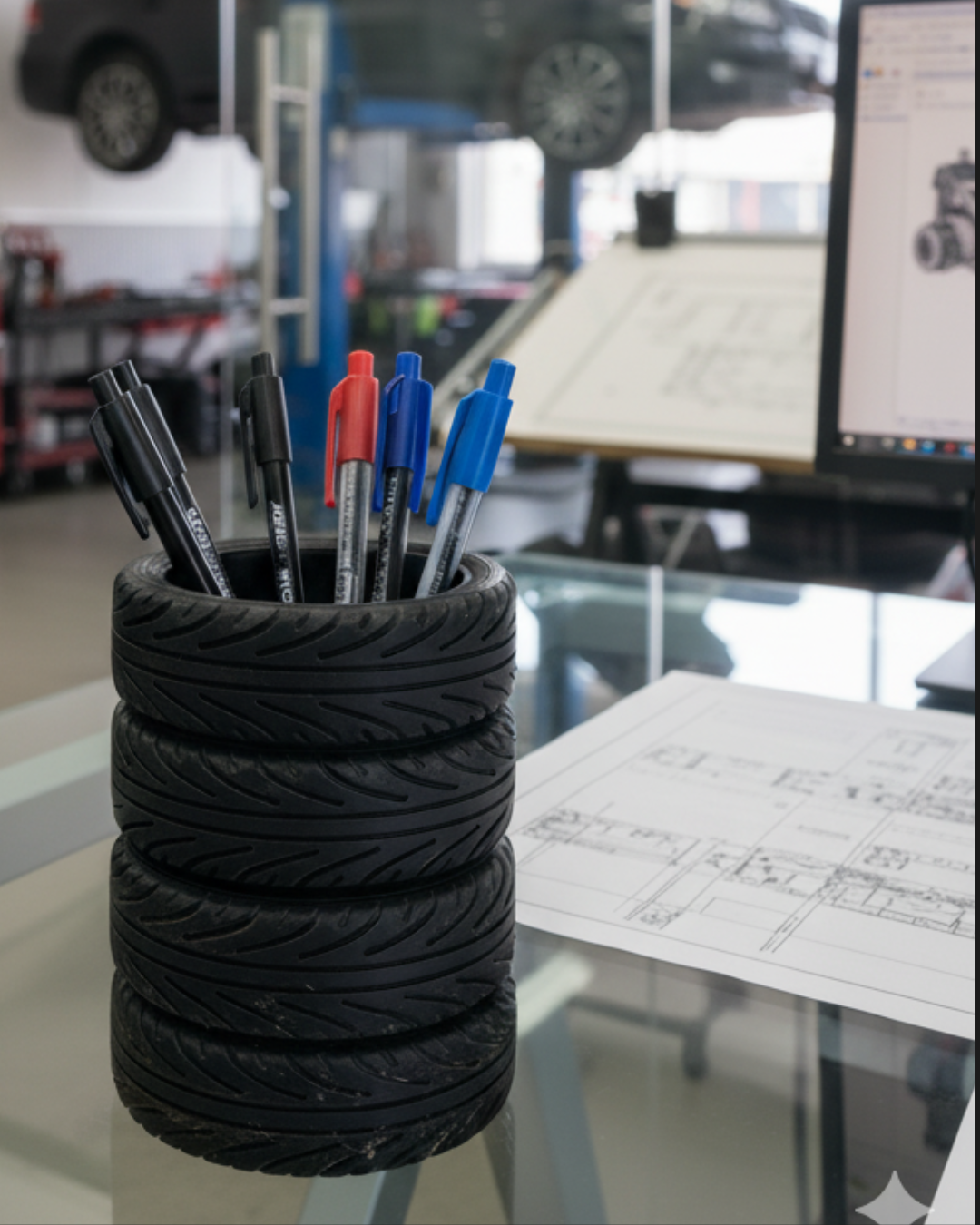 Tire Stack Pen Holder | 3D Printed Desk Organizer for Car Lovers | Racing-Inspired Office Decor
