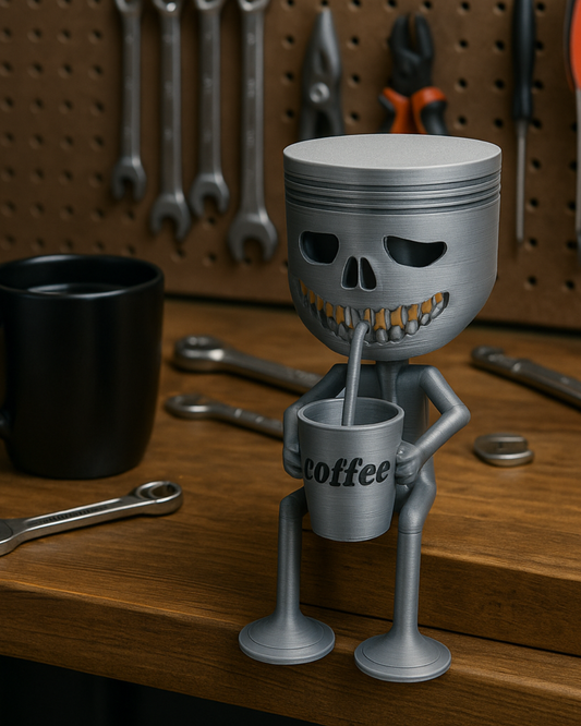 Skeleton Coffee Figurine | 3D Printed Desk Sculpture | Garage & Man Cave Decor