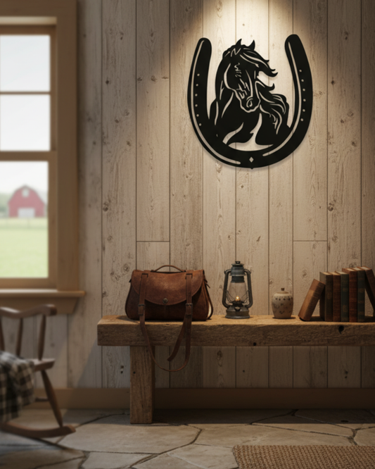 Horse & Horseshoe Wall Art | 3D Printed Western Decor | Rustic Farmhouse Wall Hanging