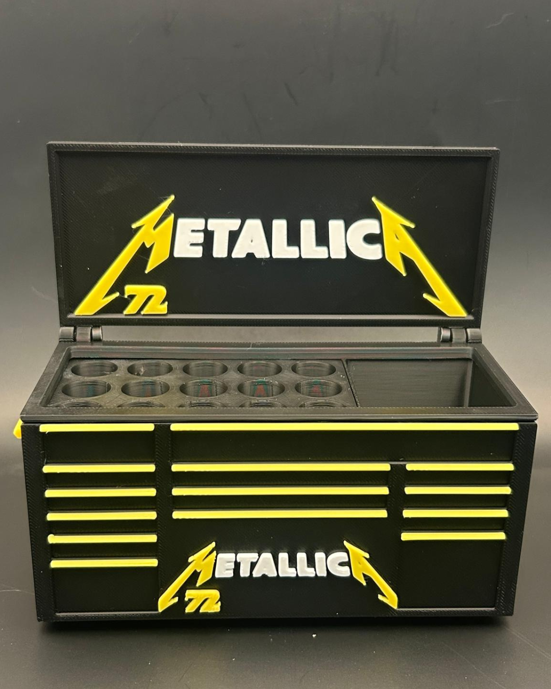 Heavy Metal Toolbox Desk Organizer | 3D Printed Rock-Inspired Pen Holder | Garage & Man Cave Decor
